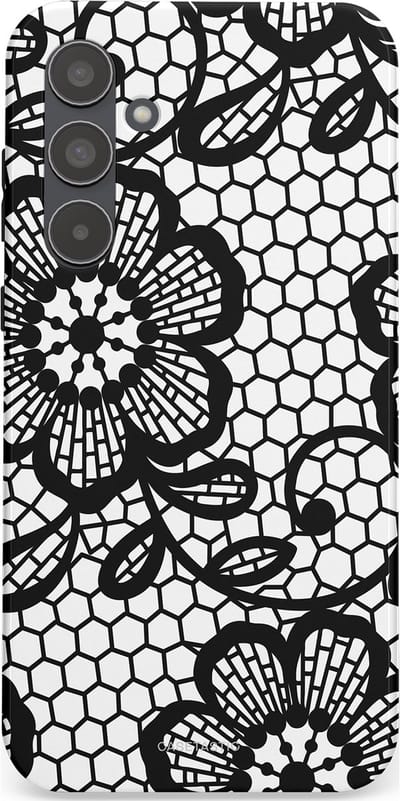 Casetastic Hoesje Geschikt voor Samsung A55 - Stijlvolle Beschermende Duo-layer Case - Zwart Bloemenpatroon