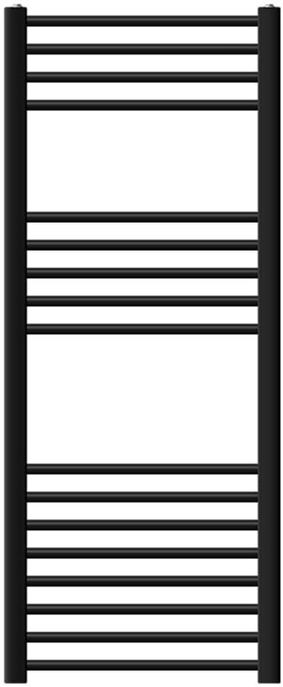 Elektrische badkamerradiator met verwarmingselement 1200W 500x1200 mm zwart mat gebogen zijaansluiting & thermostaat LuxeBath