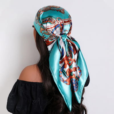 Foulard Carré en Soie de Luxe pour Femmes Foulard Bandana en Satin Foulard d'Été Doux Hijab Foulards de Tête pour Dames blue