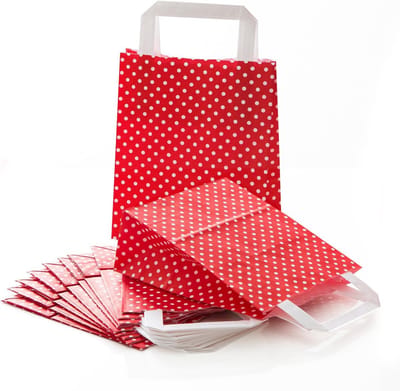 50 Kleine Rood-Witte Gestipte Cadeauzakjes met Handvat (18x8x22 cm)