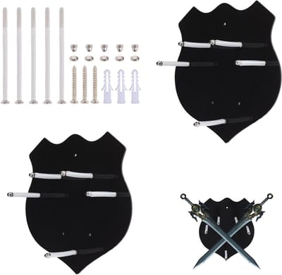 2 stuks muurbeugel voor zwaarddisplay, ridder schildvormige katana standaard met montagemateriaal, ideale wandhouder voor samurai zwaarden en bijlen