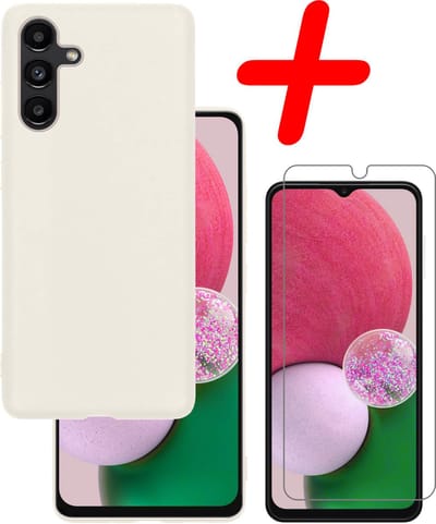 Hoesje Met Screenprotector - Geschikt voor Samsung Galaxy A13 5G - Sterk & Shockproof - Back Cover - Siliconen Case - Telefoon Hoes - Wit