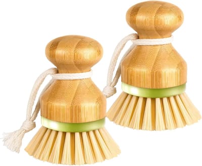 Schoonmaakborstels – Houten schoonmaakborstel - Set van 2 - Korte Steel – Voor Pannen, Borden, Theepotten – Krachtige Reiniging – Rijke Schuim – Lichtgewicht - Groen - 6.5x6.5x10cm