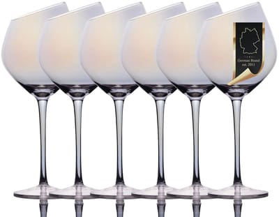 Intirilife 6x wijnglas met moderne rand - 470 ml inhoud en regenboogglans - Rode wijnglasbokaal Vaatwasserbestendig Kristalglas schokbestendig