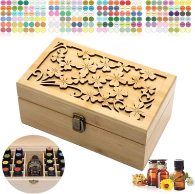 Houten Opbergdoos voor Essentiële Olie met 25 Slots voor 5, 10 en 15ml Flessen - Aromatherapie Organisator en Presentatiebox voor Olieflessen