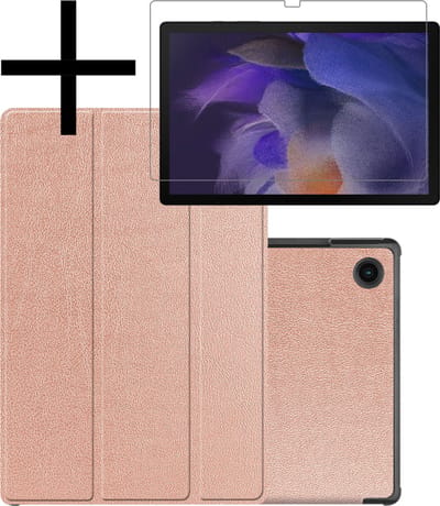 Hoes - Geschikt voor Samsung Galaxy Tab A8 - Met Screenprotector - Trifold Bookcase - Hard Cover - Hardcover Book Case - Tablet Hoesje - Rosé goud