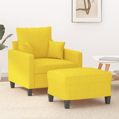 vidaXL - Fauteuil - met - voetenbank - 60 - cm - stof - lichtgeel
