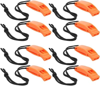 Noodfluitjes met Koord - Plastic Fluitje voor Watersport - 8 Stuks - Oranje - Dubbele frequentie - Multifunctioneel - Duiken