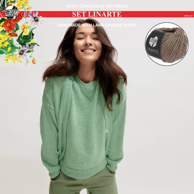 Breipakket top en vest mt.40/42 met Linarte garen model 8 & 9 van Lana Grossa Classici nr.24-kleur nougat-10% korting!