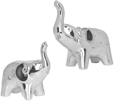 Dailygoods- Olifant Standbeeld Gouden Decoratie - Moeder/Kind Beeldjes - Keramiek - Moderne Woonaccessoires - 12,5/9,5 cm Hoogte - Handgeschilderd