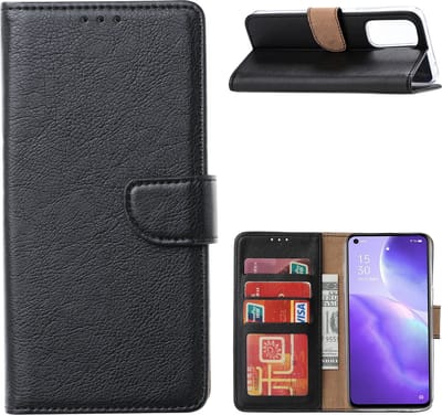 LuxeBass Hoesje geschikt voor Oppo Reno 5 - Boekhoesje met kaartvakken - Zwart gsm hoesje - telefoonhoes - telefoonhoesjes