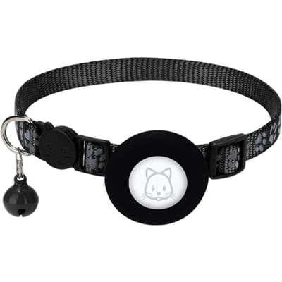 Locator Kattenhalsband Voorkom Verloren Reflecterende GPS Kattenhalsband met Veiligheidssluiting en Bel voor Klein Huisdier black