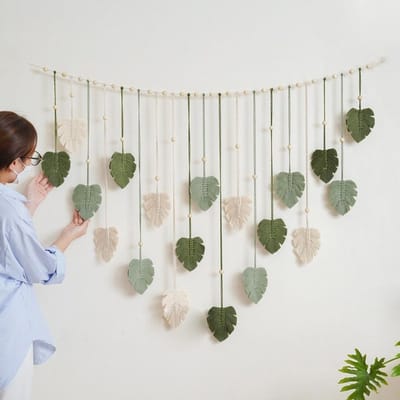 Allecto - Groen wandtapijt - Geweven wanddecoratie - 120 x 75 cm - Perfect voor slaapkamer en woonkamer - Houten klemmen en spijkers - Decoratief