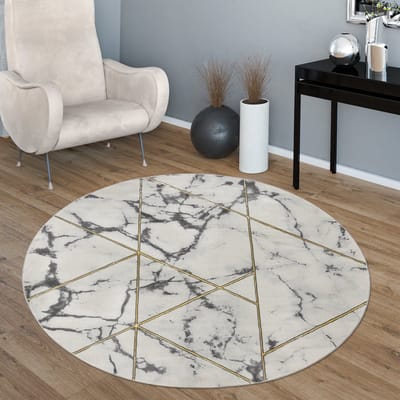 Paco Home Laagpolige Vloerkleden Grijs Goud Zacht Woonkamer Marmer-Look Versch. Designs 160 cm Rund