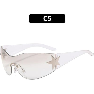 Luxe Punk Sportzonnebril Dames Designer Eénstuk Zonnebril Heren Goggle Zonnebrillen UV400 Vijf Sterren Mode Brillen white