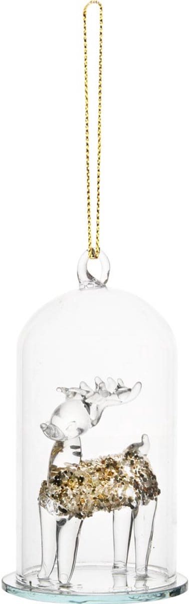 Dekoratief | Hanger globe m/hertje, transparant/goud, glas, 6x6x10cm | A255671