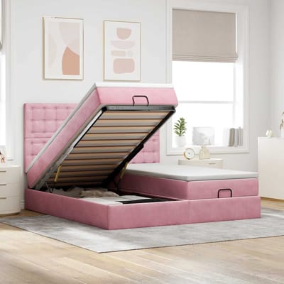 vidaXL - Ottoman - bed - met - matrassen - en - LED's - 160x200cm - fluweel - roze