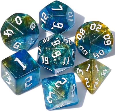 Dobbelstenen Set 7-delig – Blauw Goud D20 D12 D10 D8 D6 D4 – Voor RPG & Tafelspellen