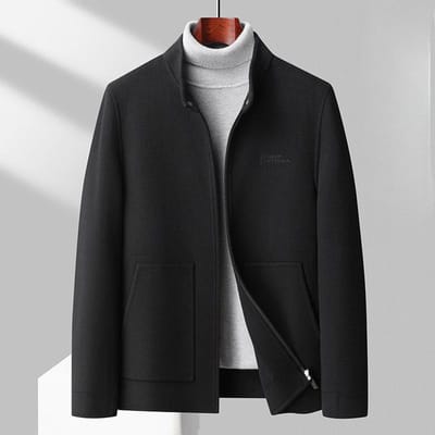 Nouveau manteau épais en laine double face pour hommes jeunes et d'âge moyen, automne et hiver 4XL black