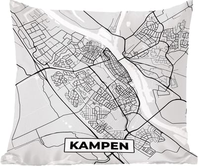 Sierkussens - Kussentjes Woonkamer - 60x60 cm - Stadskaart - Kampen - Grijs - Wit