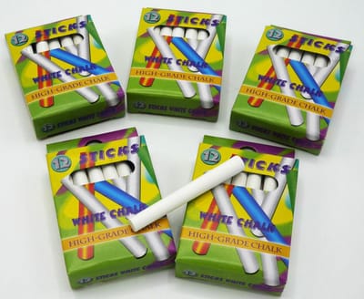 Schoolbordkrijtjes wit 5 doosjes van 12 stuks