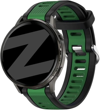 Bandz Siliconen sport bandje met gespsluiting geschikt voor Garmin Vivoactive 6 / 5 / 3 / Vivomove / 3 / HR / Style / Luxe / Sport / Trend / Forerunner 645 / 570 / 245 / 170 / 165 / 70 / 55 / Venu / SQ / SQ2 / 2 Plus / Approach S12 - Zwart/Groen