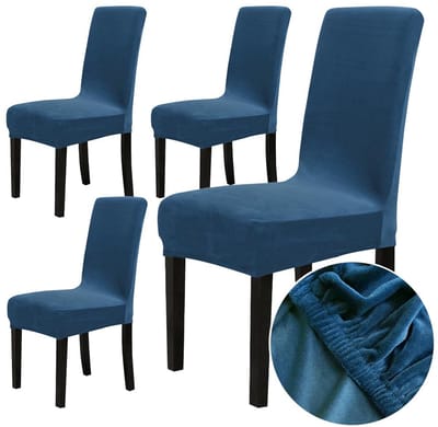 Unyqoos ® Set van Vier Luxe Fluwelen Stoelhoezen voor Diverse Gelegenheden in Koningsblauw