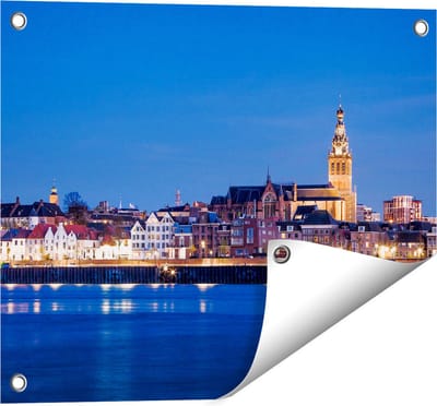 Gards Tuinposter Nijmegen Skyline met de Waal Rivier - 50x40 cm - Tuindoek - Tuindecoratie - Wanddecoratie buiten - Tuinschilderij