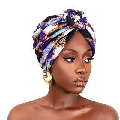 Bonnets Hijab Imprimé Africain Foulard Plié Bandeau Islamique Style Nœud Doux Confortable Chapeau Turban Nœud Torsadé Décoration Polyvalente black