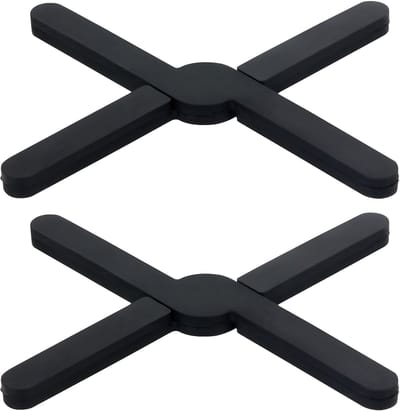 HI NATURE™ Panonderzetters opvouwbaar set 2 stuks - Opvouwbare Siliconen pannenonderzetter hittebestendig | Panbeschermers - Onderzetters Pannen - Afdekplaat Voor Kookplaat - 100% BPA Vrij (Zwart)