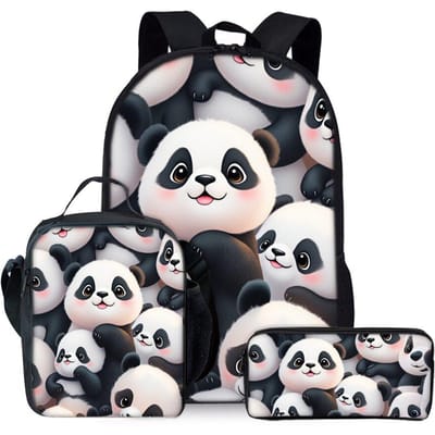 Panda Print Drie Delige Rugzakken Set voor Jongens en Meisjes Beste Cadeaus 2D Platte Cartoon Schooltas voor Kinderen