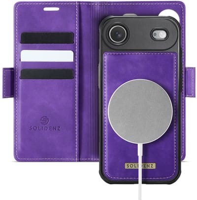 Solidenz Luxe 2-in-1 Wallet Hoesje geschikt voor iPhone Air - Geschikt voor MagSafe Hoes - Afneembare Case - Paars