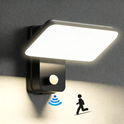 Wandlamp voor buiten met bewegingssensor, IP65 waterdichte zwarte lamp, met draaibaar LED-paneel, 3000K warmwit, moderne decoratieve wandlamp voor binnen en buiten garage, terras, veranda, tuin (Vereist aansluiting op een stroombron)