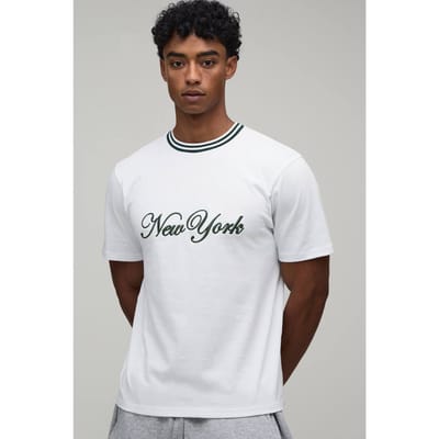 Regular Fit New York Hi-Build Embroidered T-Shirt | White | Size XS
