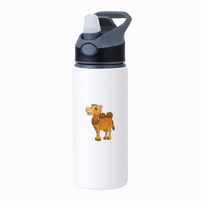 Hacebo® - Kamelen waterfles met rietje zwart - Alpaca - Dieren liefhebbers - Dieren - dromedaris - water fles - 650ML