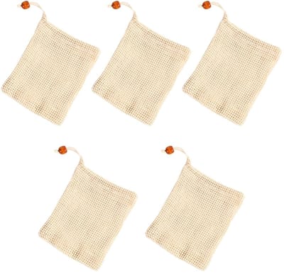 Dailygoods- Zeepzakjes Set van 5 - Katoenen Zeepzakjes - Robuust en Duurzaam - 14 cm x 9 cm - Lichtgewicht - Plasticvrij en Duurzaam - Zeepnet