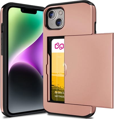 Hoesje met Pasjeshouder geschikt voor iPhone 14 - Back Cover SlideCase Roségoud