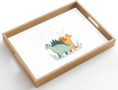 Dienblad hout 50x35 cm - Schootdienblad - Planten - Sterren - Dinosaurussen - Oranje - Borrelplank rechthoek - Plateau dienbladen