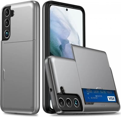 Hoesje met Kaarthouder Slider Geschikt voor Samsung Galaxy S24 | Back Cover Pasjeshouder Achterkant | Kaarthouder voor Twee Pasjes | Grijs