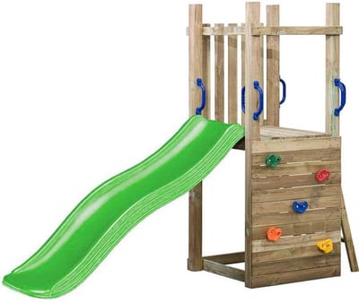Houten Speeltoestel Irma (SwingKing) | Speeltoren met Glijbaan voor Buiten in de Tuin | FSC Hout - Glijbaan Appelgroen