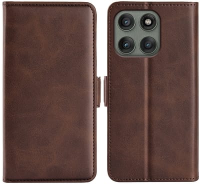 MobyDefend Hoesje - Geschikt voor Motorola Edge 60 Pro - Luxe Wallet Book Case (Sluiting Zijkant) - Bruin