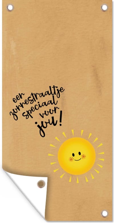 Schuttingposter Beterschap - Quote - Geel - Zon - 100x200 cm - Tuindoek