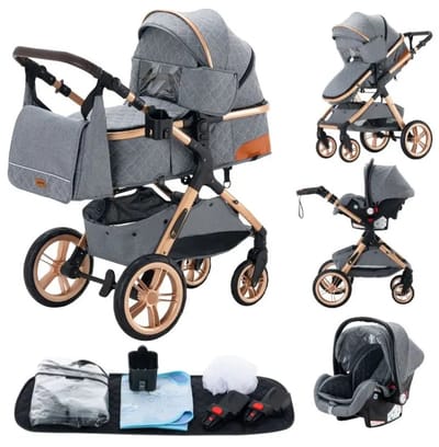 Kinderwagen 3-in-1 - Reiswieg buggy - Veilig vervoer - Aluminium frame - 45 x 51 x 83 cm - Grijs