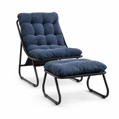 Tuin Loungestoel Met Voetenbank - Comfortabele Relaxstoel Met Dik Kussen - Ademend - Stabiel - 130kg - Binnen En Buiten - 65x78x86cm - Marineblauw En Zwart