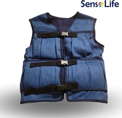 SensoLife Verzwaringsvest voor kinderen – Special | Therapeutisch vest voor kinderen | Diepe druk, ontspanning & concentratie - maat M (125 - 140cm) - 2,80 kg - denim