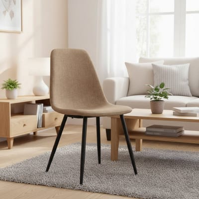 BLACKCOLORS Minimalistische eetkamerstoelen van stof en metaal - lichtbeige, set van 2