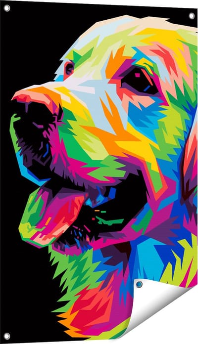 Gards Tuinposter Kleurrijke Hond - Abstract - 60x90 cm - Tuindoek - Tuindecoratie - Wanddecoratie buiten - Tuinschilderij