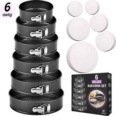 W&Z 6-delige Bakvorm set - Springvorm - Cakevorm - Bakvormen - Taartvorm Ø18 -28cm - 60 bakpapieren