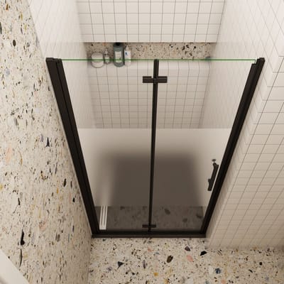 Douchedeur vouwdeur 100x195cm niche douchedeur 6mm nano veiligheidsglas ondoorzichtige matte middenstrook Mat Zwart Profiel