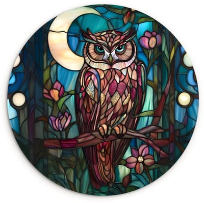 WallCircle® Wandcirkel 120x120 cm - Muurcirkel Uil - Mozaïek - Maan - Nacht - Muurdecoratie woonkamer - Wanddecoratie slaapkamer - Kamer decoratie accessoires - Ronde schilderijen XXL